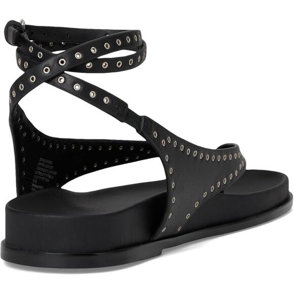 New! Madewell Eleni NV822 Black Grommet Ankle Wrap Thong Sandals Leather 9 NWOB - Picture 4 of 9